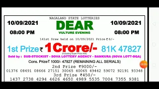 NAGALAND LOTTTERY SAMBAD 8:00PM 10/09/2021 LOTTERY LIVE RESULTS#lottery live