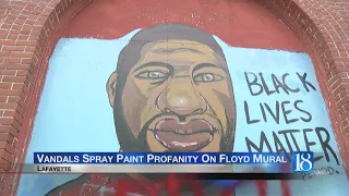 Vandals spray paint profanity across Lafayette George Floyd mural