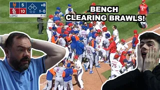 BRITISH FATHER AND SON REACTS! MLB Bench Clearing Brawls!