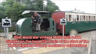 RD25805vid.  Welsh Highland Railway Centenary Celebrations, part 1 - The Simplex departs Portmadoc.