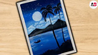 Easy Poster colour painting | Moonlight night painting |AB.CREATIVE ART.