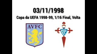 ASTON VILLA - CELTA, Copa da UEFA 1998-99. 1/16 Final, Volta. Partido completo.