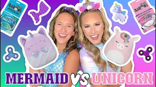 UNICORN 🦄🌈 VS MERMAID 🧜🏼‍♀️💦 FIDGET, SLIME, & SQUISHMALLOW SHOPPING CHALLENGE!