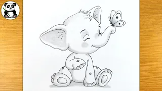 Cute animal playing with butterfly | elephant draw@TaposhiartsAcademy