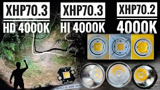 XHP70.3 HD 4000K vs XHP70.3 HI 4000K vs XHP70.2 4000K - Tint and Beam Shot Comparison