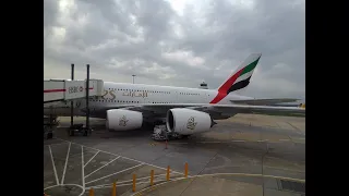 Two Emirates A380 jets racing closely