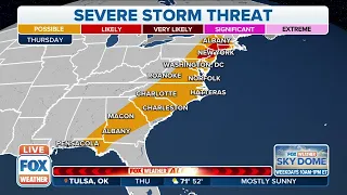 Severe Storm Threat Lingers Along East Coast I-95 Corridor Thursday