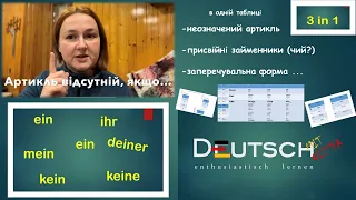 Відмінювання НЕОЗНАЧЕНОГО артикля, присвійних займенників+заперечувальної форми н.а. в одній таблиці