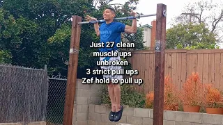 Just 27 clean muscle ups unbroken to 3 strict pull ups to Zef hold to 1 strict pull up!