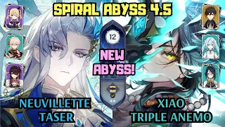 C0 Neuvillette Taser & C0 Xiao Triple Anemo | 4.5 NEW Spiral Abyss Floor 12 | Genshin Impact