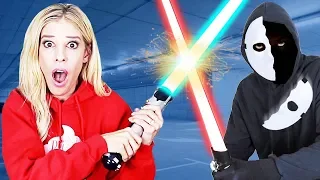 GAME MASTER FACE REVEAL after Battle Royale in Real Life (Learn how to use Lightsaber with new mask)