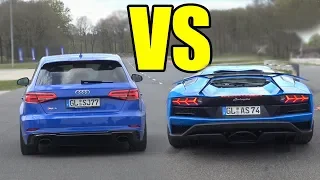 LAMBORGHINI AVENTADOR vs AUDI RS3 - RS3 WON AGAIN?😲