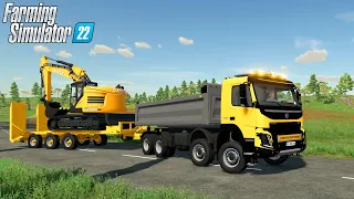 Farming Simulator 22 - VOLVO FMX Dump Truck Transports Excavator Case