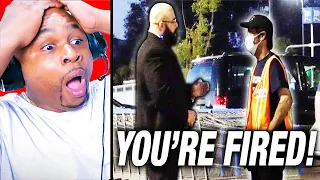 MAN DRESSED AS CEO FIRES PEOPLE PRANK Reaction!