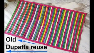 Reuse waste dupatta to make floor mat / door mat / carpet making / diy area rug /old saree reuse