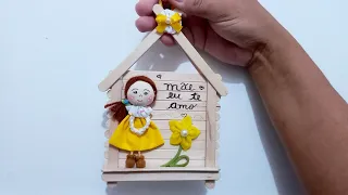 Como Fazer Um Quadrinho Feito De Palito De Picolé E Fuxico Para O Dia Das Mães | #diadasmães #diy