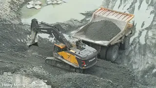 Volvo EC950E crawler excavator loading copper ore on a 120t Belaz