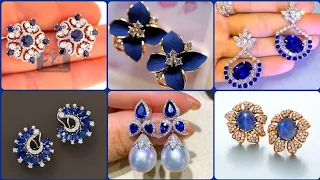 Most Beautiful Diamond & Blue Sapphire Earrings In Gold & Silver