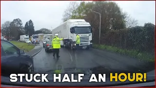 UNBELIEVABLE UK LORRY DRIVERS | MERCEDES slams on brakes in front of HGV, Stuck, Roundabout Fail! #5