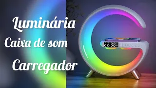 LUMINÁRIA, CAIXA DE SOM E CARREGADOR Sem Fio Inteligente G Speaker! Top!