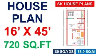 HOUSE PLAN 16' X 45' / 720 SQ.FT / 80 SQ.YDS / 66.9 SQ.M