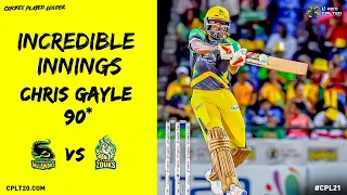 Chris Gayle hits an AMAZING ( 90 NOT OUT ) v St Lucia Zouks.