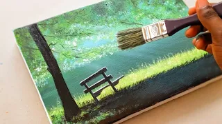 How to Paint a Morning Sitting Place in the Forest: Acrylic Painting Tutorial. #DailyChallenge_07