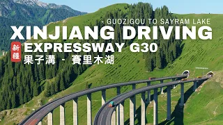 Xinjiang China Tour - 4K Driving on Expressway G30 - Travel from Guozigou to Sayram Lake