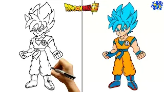 Goku Super Saiyan Blue Drawing || How to Draw Goku Super Saiyan Blue Full Body || Step by Step