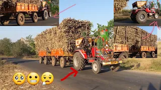 Arjun Novo 605 di and new Holland 3630 tractor pulling Loaded Sugar cane trolley | Sugar cane load