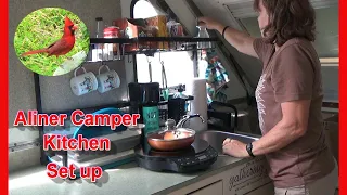 Aliner Camper Kitchen Galley Set up before breakfast