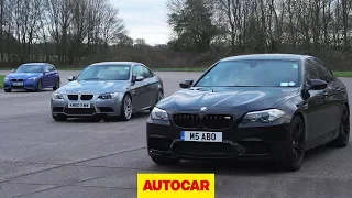 Affordable BMW M-car drag race | E92 M3 vs F10 M5 vs Birds M135i | Autocar