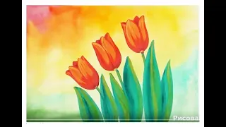 Как нарисовать цветы на 8 МАРТА поэтапно легко. Как нарисовать тюльпаны  для начинающих.