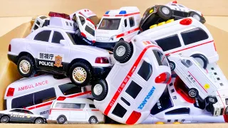 An ambulance and a police minicar run on a slope. Car toy emergency running! sound the siren