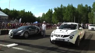 Nissan Juke R vs Bugatti Veyron, Lamborghini Gallardo, Ferrari 599 GTO