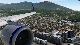 SAS Airbus A320 NEO / wing-engine view / Innsbruck LOWI landing / X-plane 11