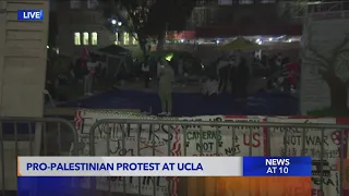 Demonstrators at UCLA set up pro-Palestine encampment