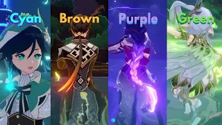 4 Archon Hair Glow and Burst Symbol Comparisons Nahida and Others | Genshin Impact