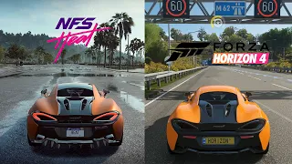 Graphic comparison Mclaren 570S NFS Heat Vs FH4