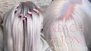 BLEACH & TONE | Trying BLONDE SOLUTIONS For The First Time | Hand Tied Wefts