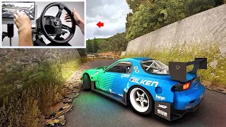 RX-7 Drift on NARROW Touge Road (4K) w/Steering Wheel | Assetto Corsa PC