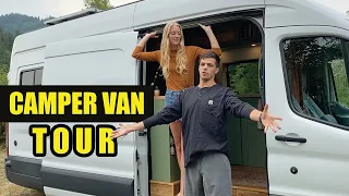 VAN TOUR | ford transit camper van conversion, slide-out bed, off-grid solar, Vanheer Adventures
