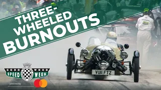 Incredible Morgan 3 Wheeler burnout at Goodwood