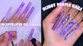 Extra AF Purple Nails | Encapsulated Glitter & Gel | Gel-x | Testing Rosalind Gel Polish from Amazon