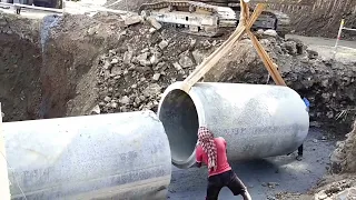 Concrete Hume Pipe Practical Work || Drainage Hume pipe jointing || Hume pipe collar fixing methods