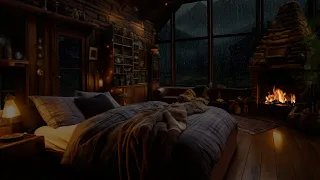 Rain Sounds for Sleeping - Super Relaxing Rain Thunder Sounds & Fireplace Crackling - Cozy Bedroom