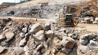 Amazing 90% Huge Stone Moving By Power Bulldozer Excavator For Mountain Road Building Technology