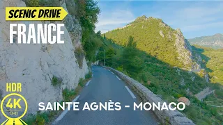Driving Tour through France | Stunning Views of Sainte Agnès & Monaco | Scenic Drive in 4K HDR