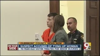 Suspect accused of tying up woman.