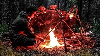 Bushcraft Camp - Overnight in a Shelter, Minimum Of Equipment, Primitive Cooking, AXE and KNIFE only